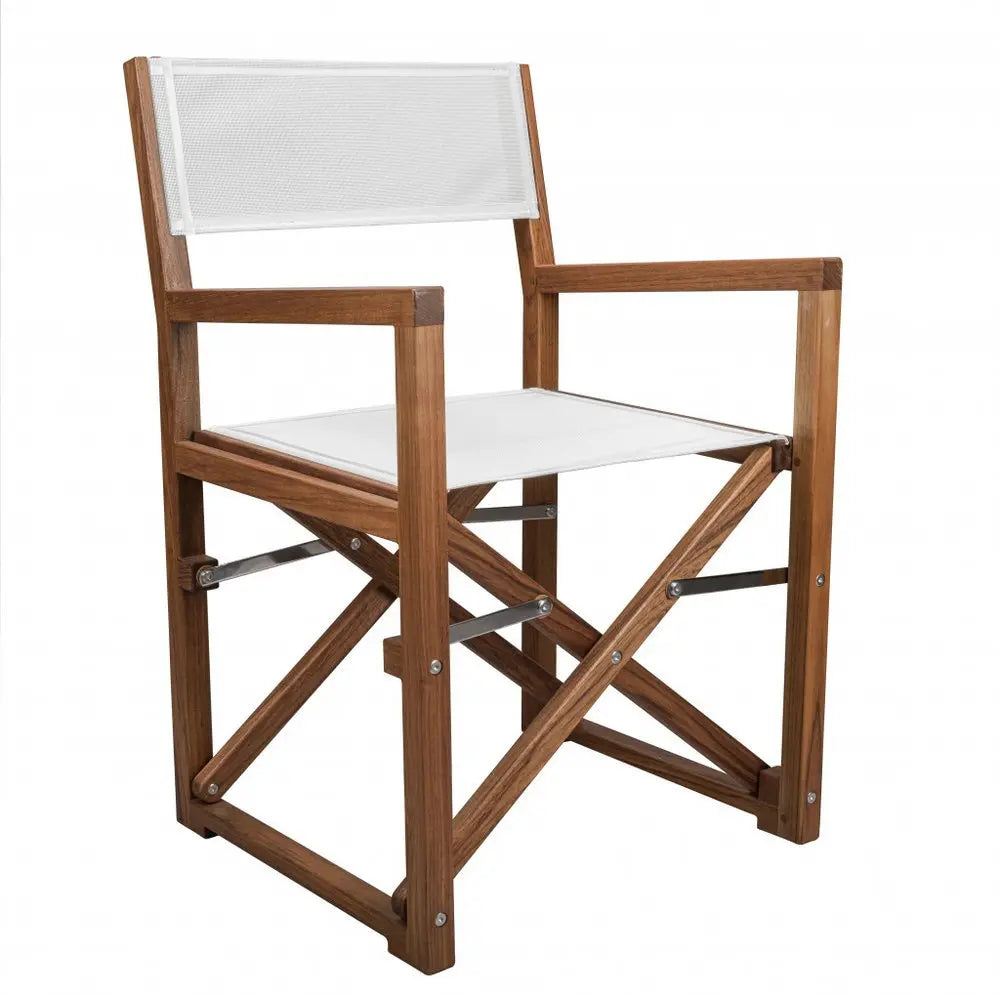 23" White and Natural Wood Solid Wood Indoor Outdoor Director Chair - NOBLE HOME INTERIORS