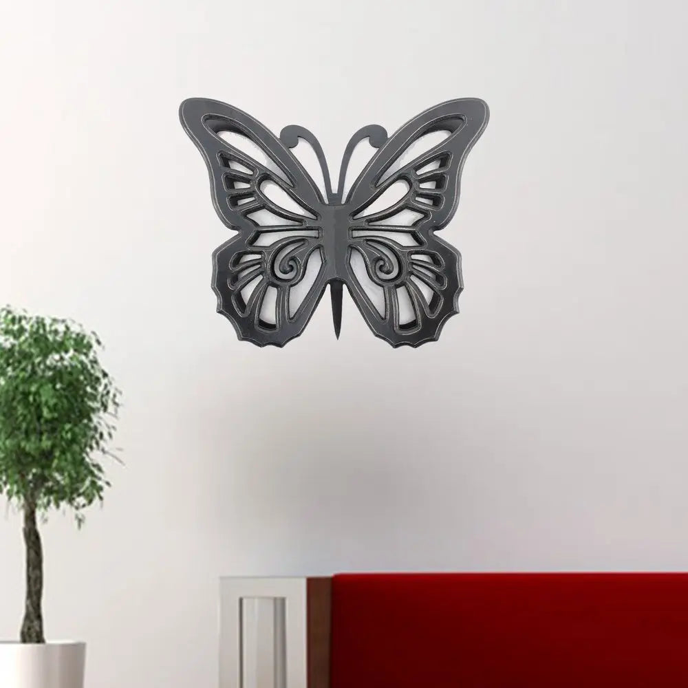 23" X 19" Black Rustic Butterfly Wooden Wall Decor - NOBLE HOME INTERIORS