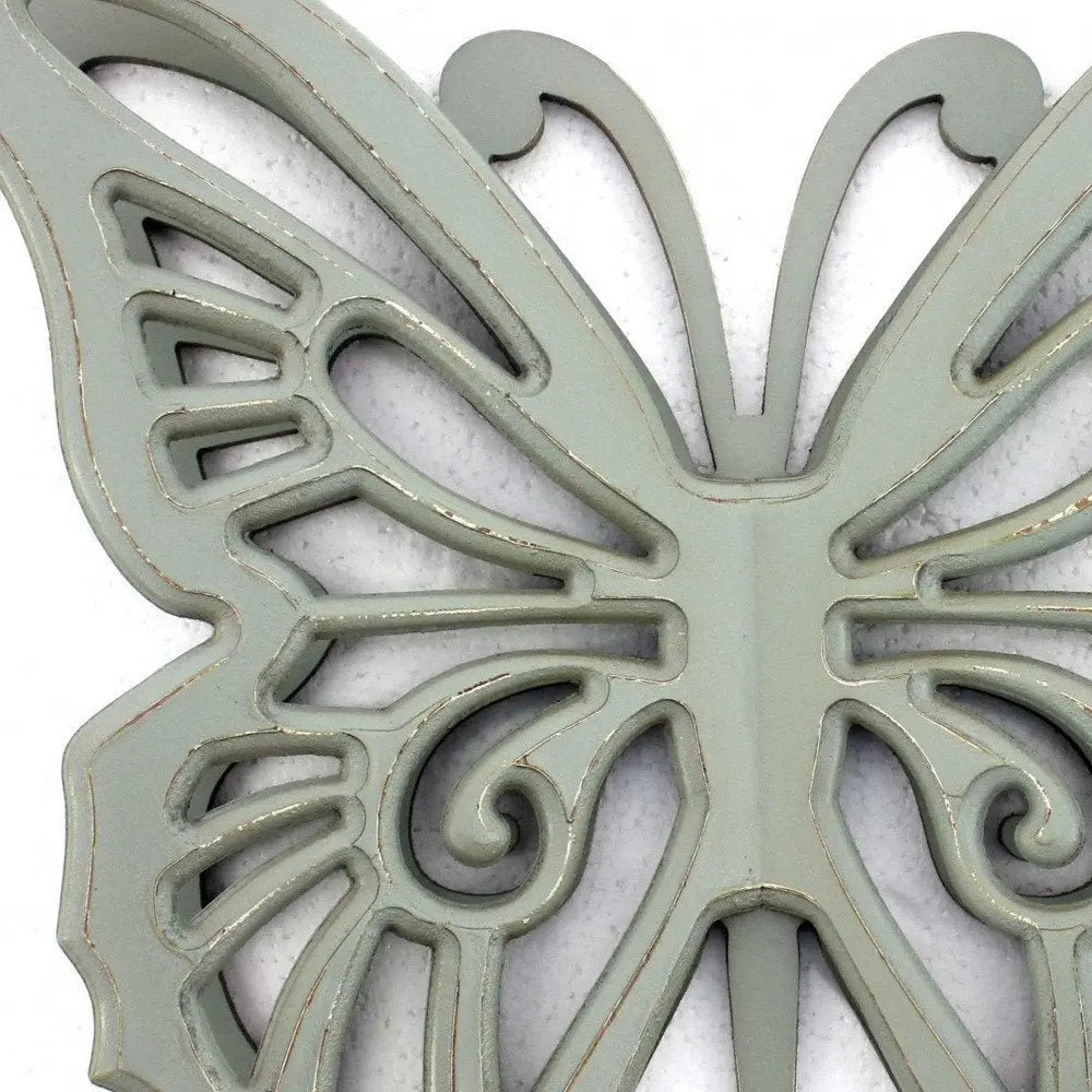23" X 19" X 4" Gray Rustic Butterfly Wooden Wall Decor - NOBLE HOME INTERIORS