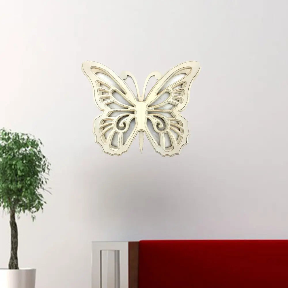 23" X 19" X 4" Gray Rustic Butterfly Wooden Wall Decor - NOBLE HOME INTERIORS