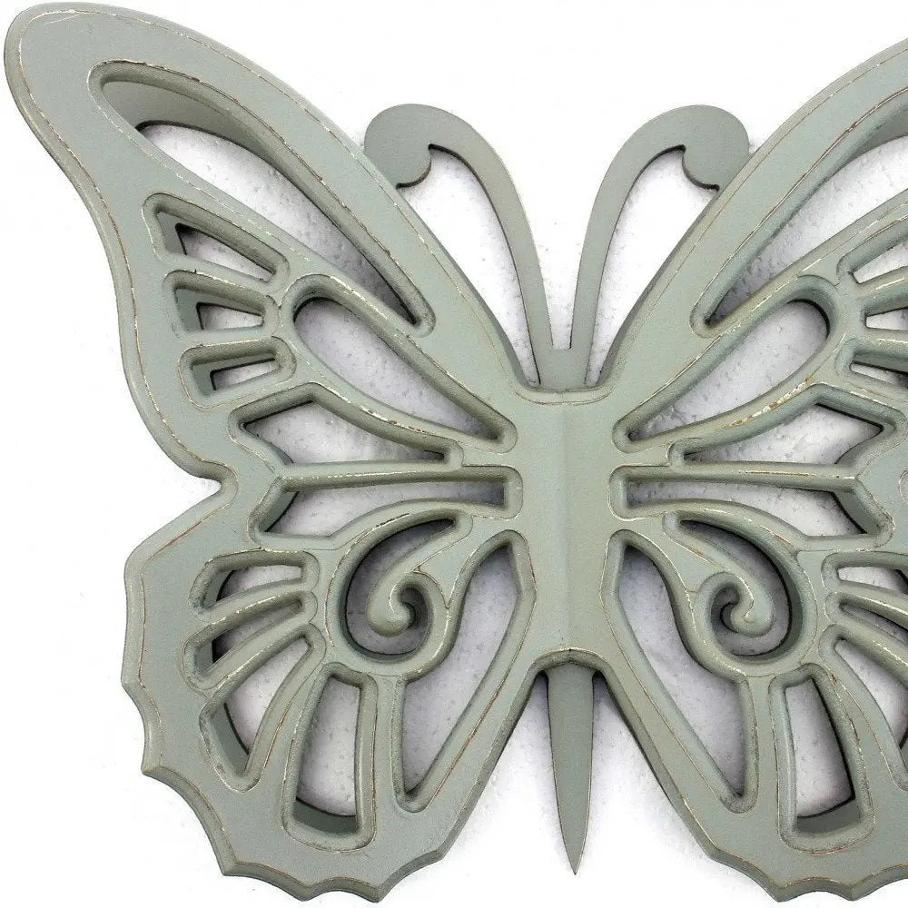 23" X 19" X 4" Gray Rustic Butterfly Wooden Wall Decor - NOBLE HOME INTERIORS