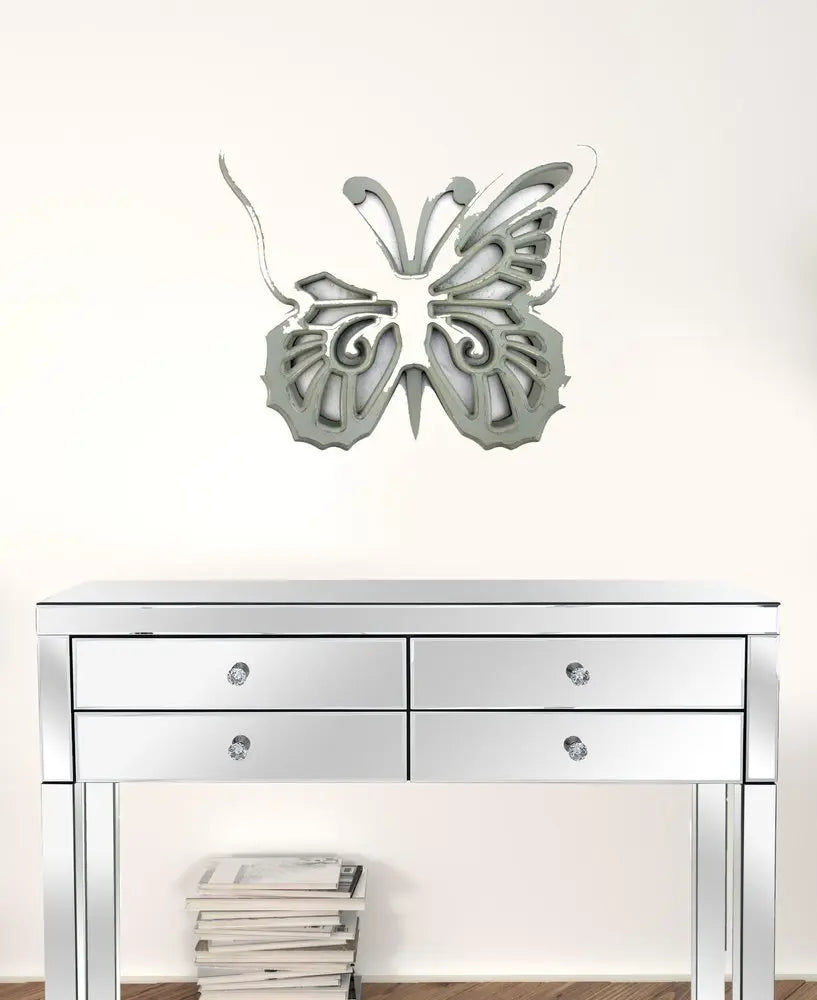 23" X 19" X 4" Gray Rustic Butterfly Wooden Wall Decor - NOBLE HOME INTERIORS