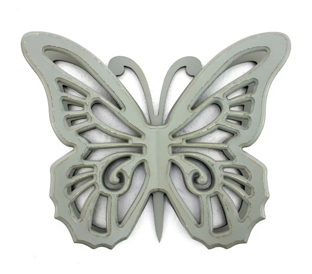 23" X 19" X 4" Gray Rustic Butterfly Wooden Wall Decor - NOBLE HOME INTERIORS