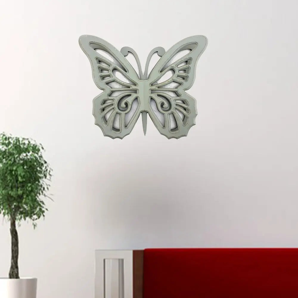 23" X 19" X 4" Gray Rustic Butterfly Wooden Wall Decor - NOBLE HOME INTERIORS