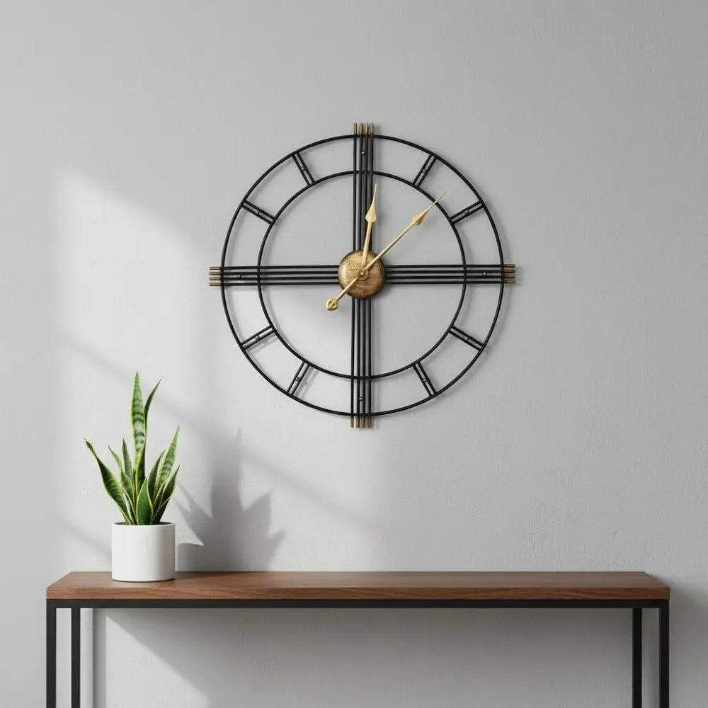 24" Beige Black And Brown Silent Analog Round Wall Clock - NOBLE HOME INTERIORS
