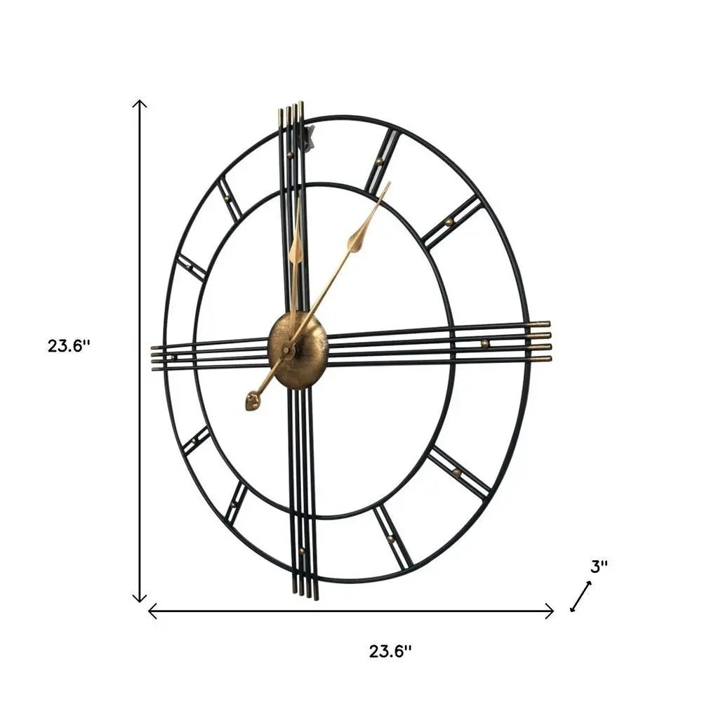 24" Beige Black And Brown Silent Analog Round Wall Clock - NOVA HOME FURNITURE