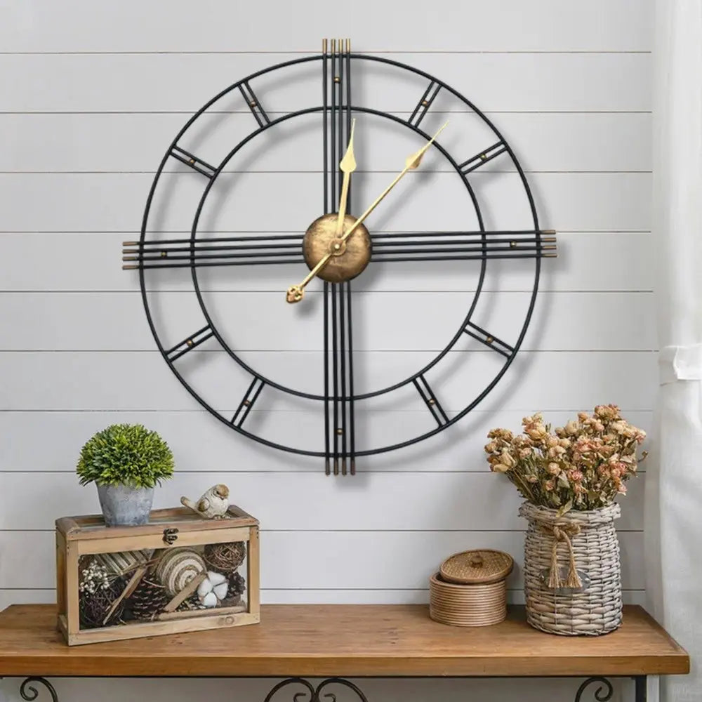 24" Beige Black And Brown Silent Analog Round Wall Clock - NOVA HOME FURNITURE