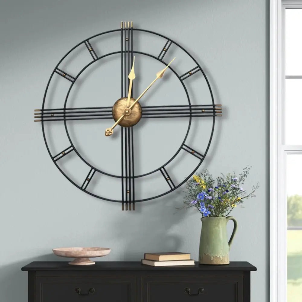 24" Beige Black And Brown Silent Analog Round Wall Clock - NOVA HOME FURNITURE