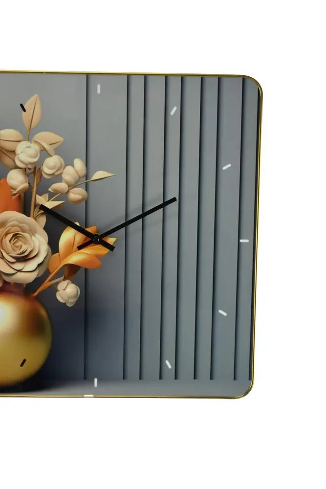 24" Beige Gold And Gray Solid Wood and Acrylic Silent Analog Floral Wall Clock - NOBLE HOME INTERIORS