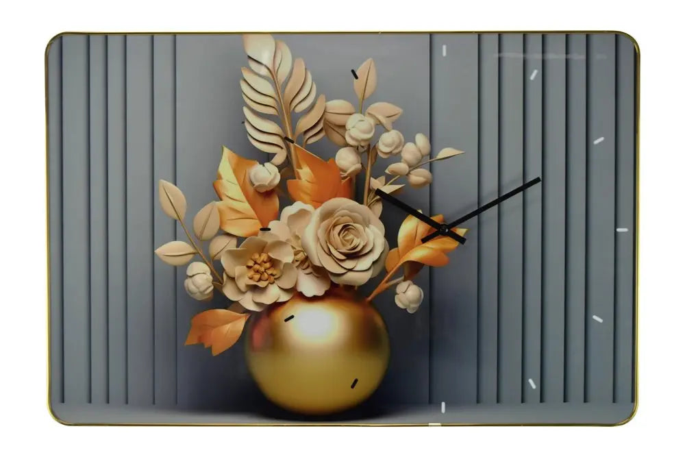 24" Beige Gold And Gray Solid Wood and Acrylic Silent Analog Floral Wall Clock - NOBLE HOME INTERIORS