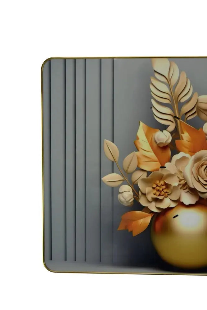 24" Beige Gold And Gray Solid Wood and Acrylic Silent Analog Floral Wall Clock - NOBLE HOME INTERIORS