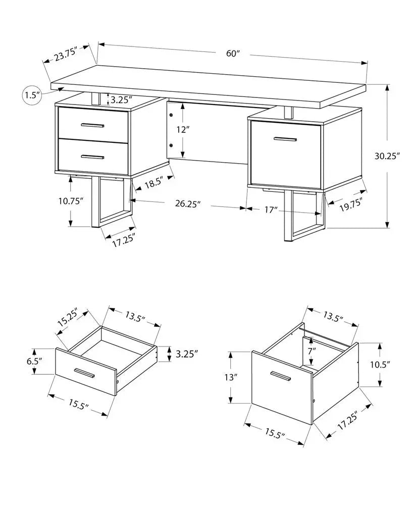 24" Black and Silver Computer Desk With Three Drawers - NOBLE HOME INTERIORS
