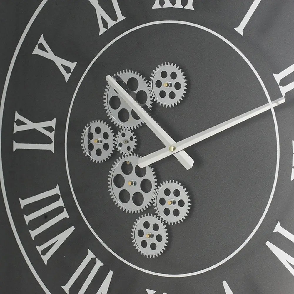 24" Black and Silver Vintage Style Gears Square Wall Clock - NOBLE HOME INTERIORS