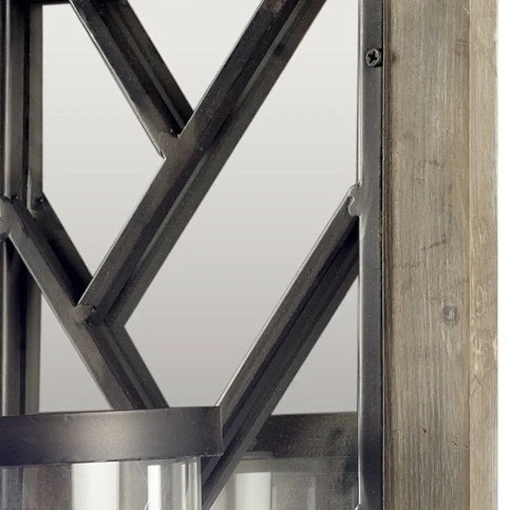 24" Black Distressed Mirrored Metal Glass And Solid Wood Wall Sconce Candle Holder HomeRoots