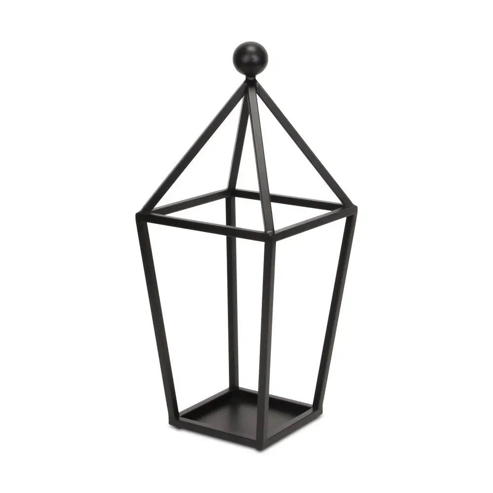 24" Black Geometric Metal Tabletop Lantern Candle Holder HomeRoots