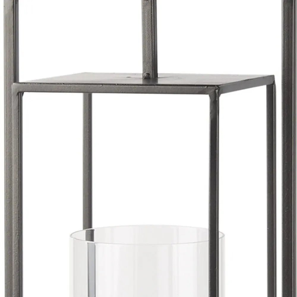 24" Black Geometric Metal Tabletop Lantern Candle Holder HomeRoots