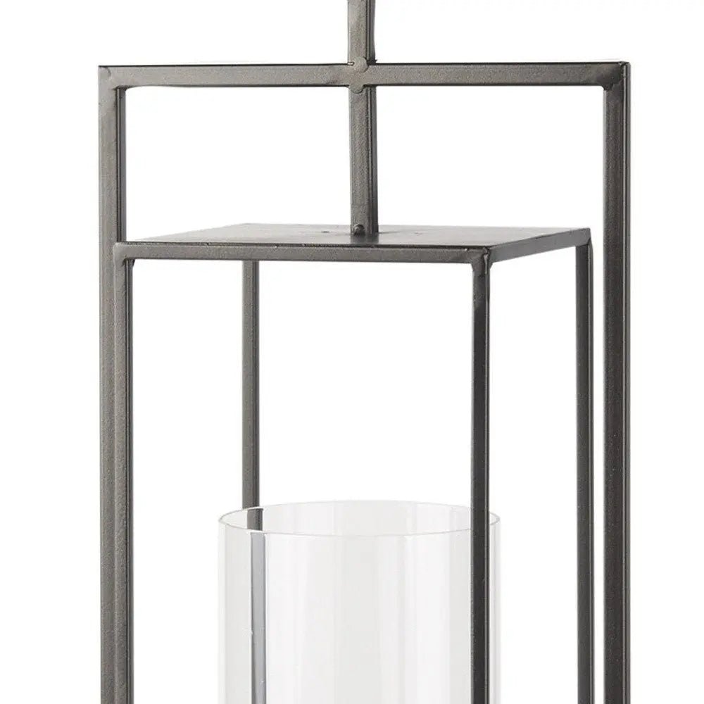 24" Black Geometric Metal Tabletop Lantern Candle Holder HomeRoots