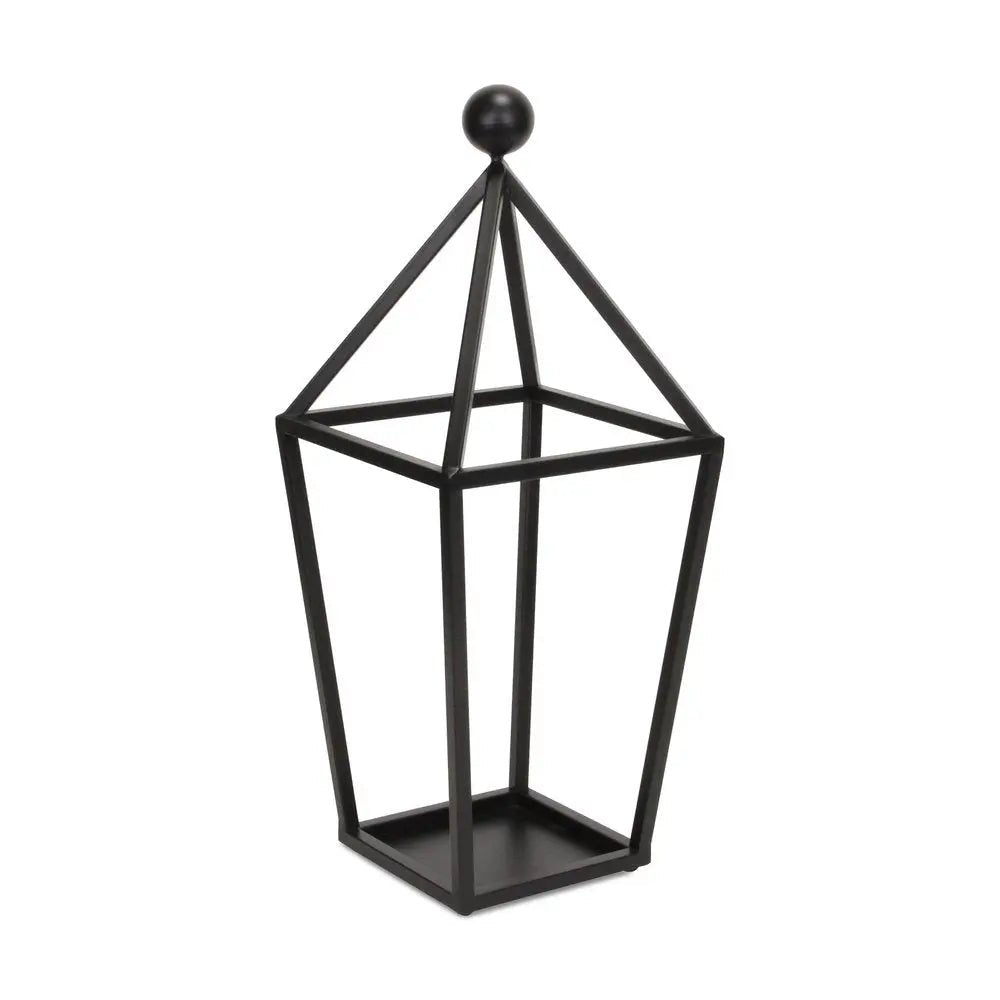 24" Black Geometric Metal Tabletop Lantern Candle Holder HomeRoots