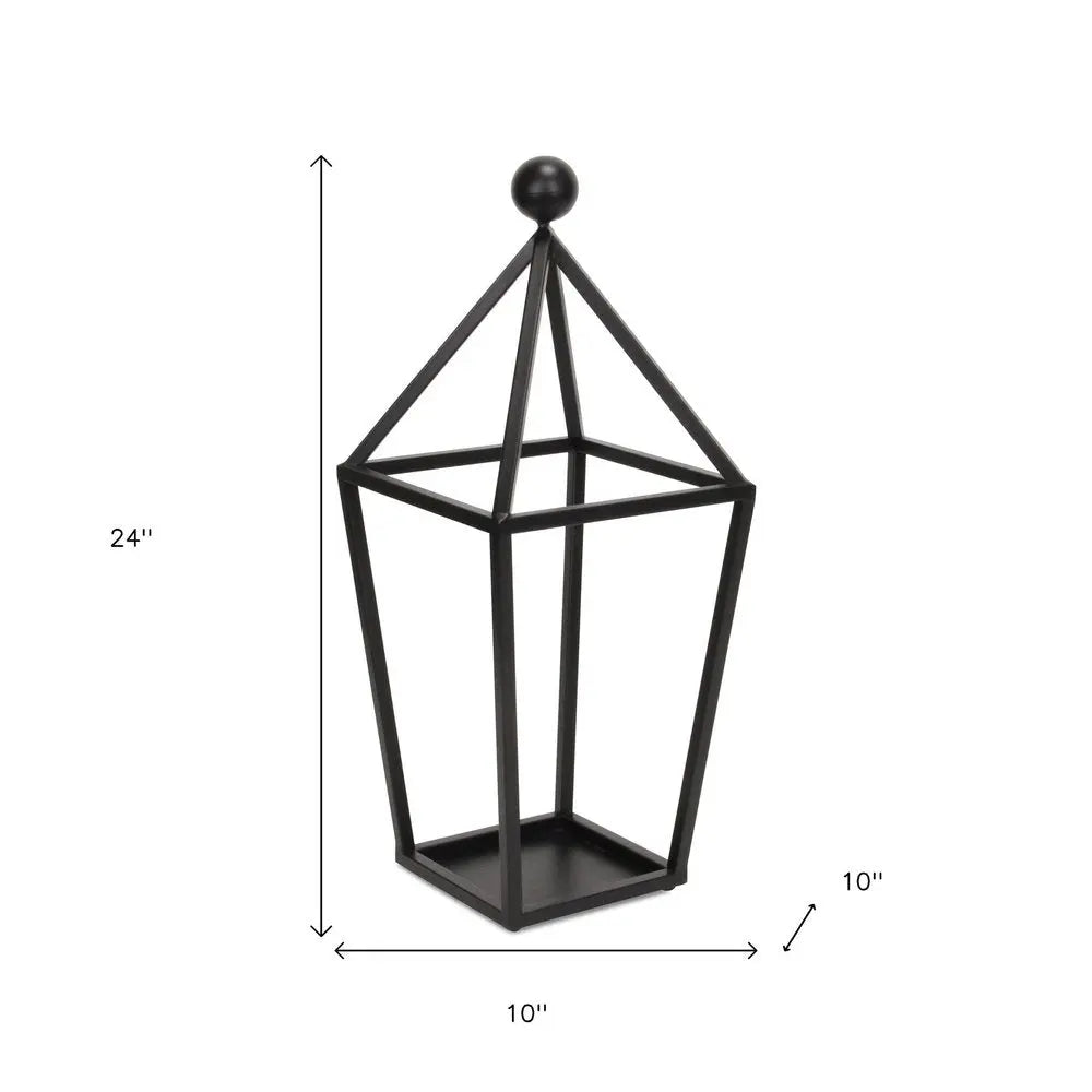 24" Black Geometric Metal Tabletop Lantern Candle Holder HomeRoots