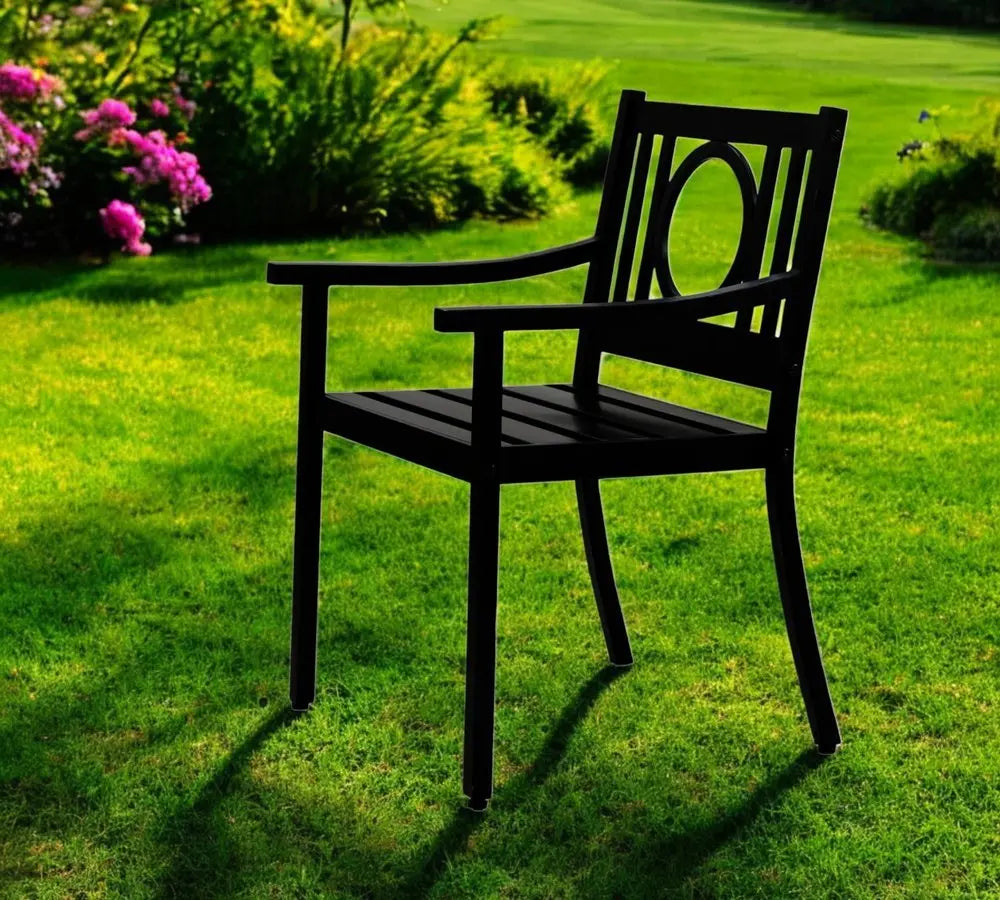 24" Black Steel Geo Back Outdoor Arm Chair - NOBLE HOME INTERIORS