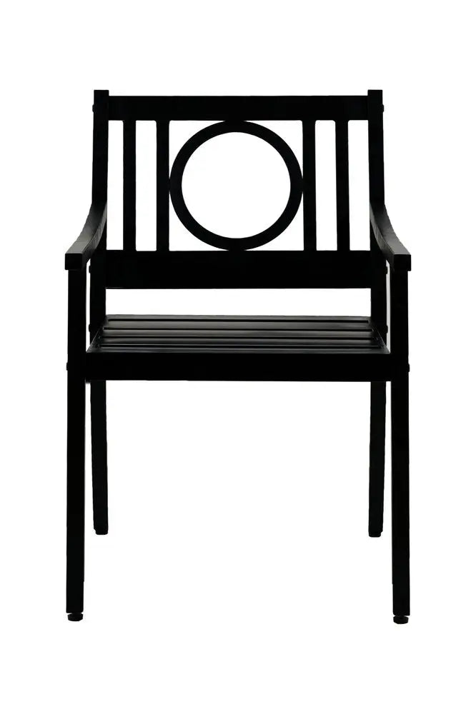 24" Black Steel Geo Back Outdoor Arm Chair - NOBLE HOME INTERIORS
