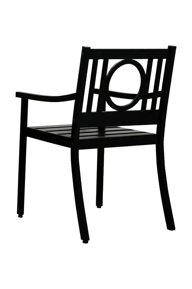 24" Black Steel Geo Back Outdoor Arm Chair - NOBLE HOME INTERIORS