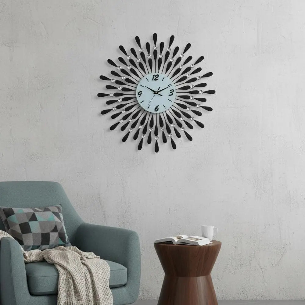 24" Black White And Silver Metal Silent Analog Starburst Wall Clock HomeRoots