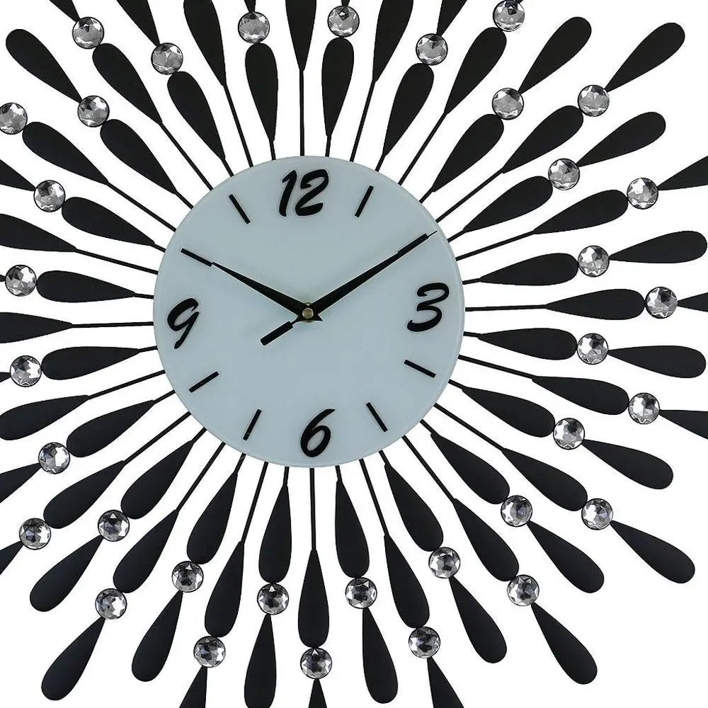 24" Black White And Silver Metal Silent Analog Starburst Wall Clock HomeRoots