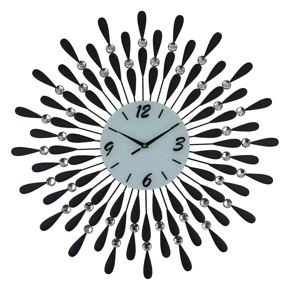24" Black White And Silver Metal Silent Analog Starburst Wall Clock HomeRoots