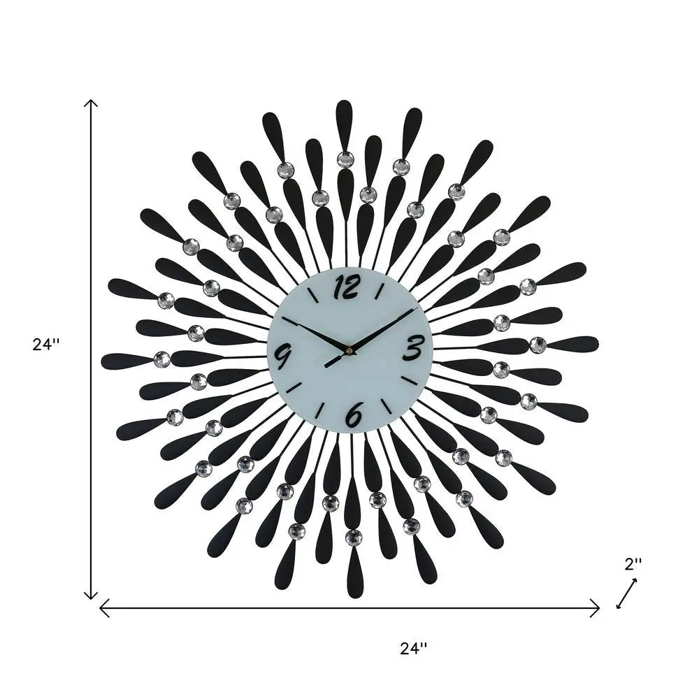 24" Black White And Silver Metal Silent Analog Starburst Wall Clock HomeRoots