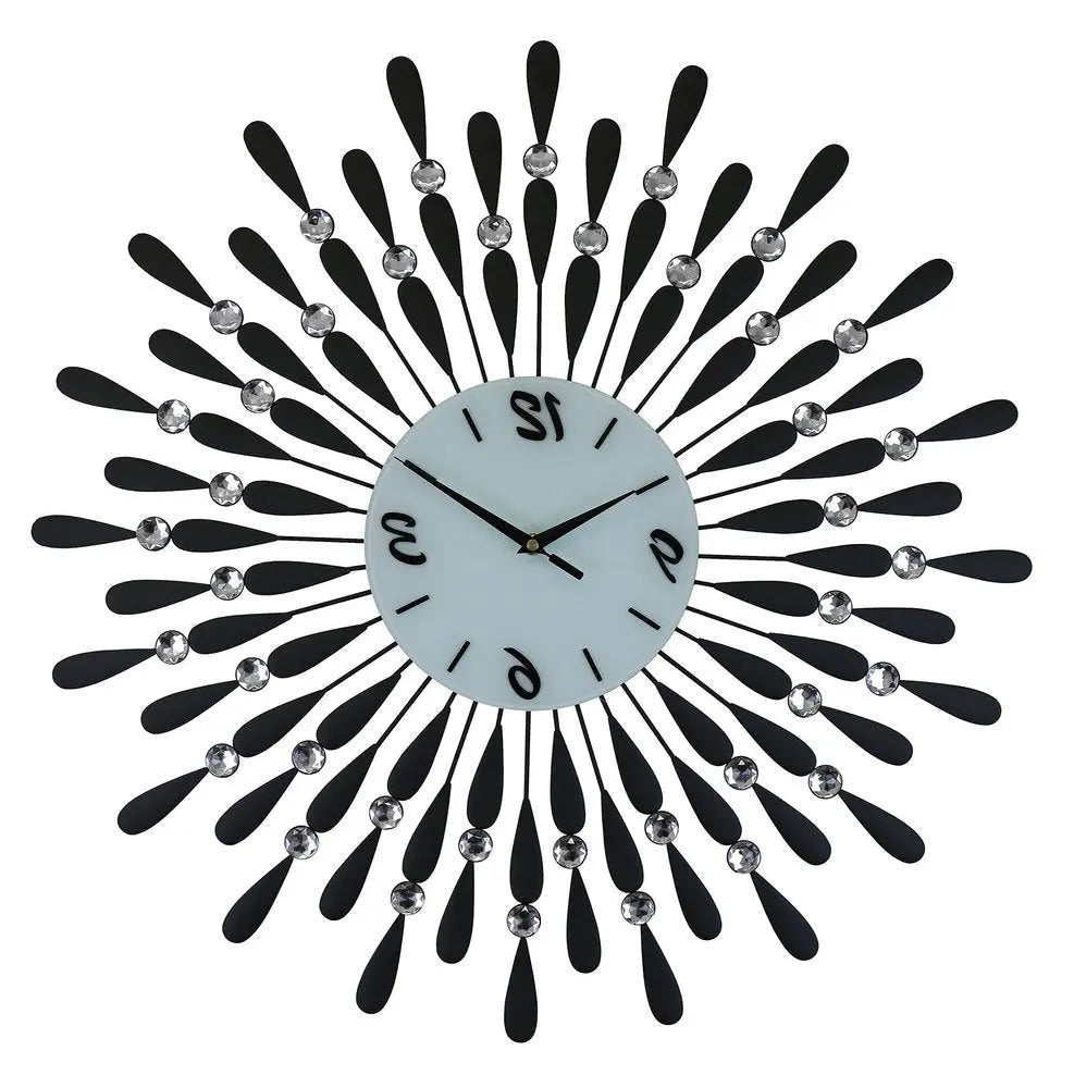 24" Black White And Silver Metal Silent Analog Starburst Wall Clock HomeRoots