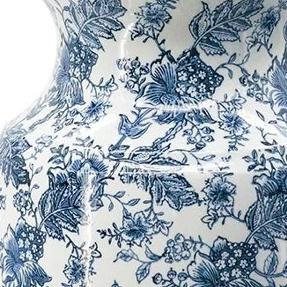 24" Blue And White Chinoiserie Porcelain Urn Table Vase - NOBLE HOME INTERIORS