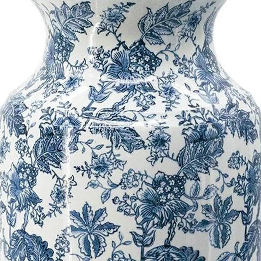 24" Blue And White Chinoiserie Porcelain Urn Table Vase - NOBLE HOME INTERIORS