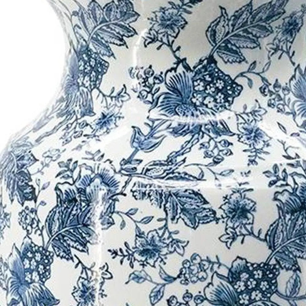 24" Blue And White Chinoiserie Porcelain Urn Table Vase - NOBLE HOME INTERIORS