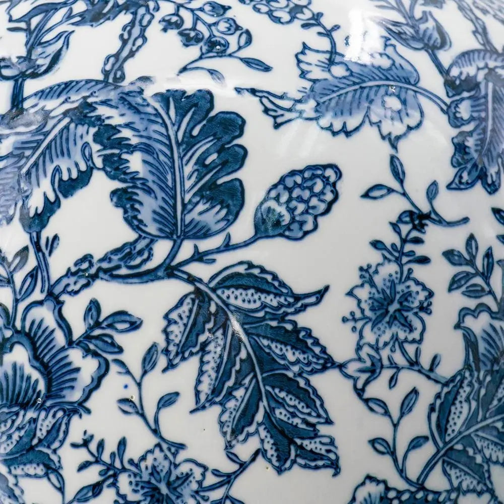 24" Blue And White Floral Curved Porcelain Table Vase - NOBLE HOME INTERIORS