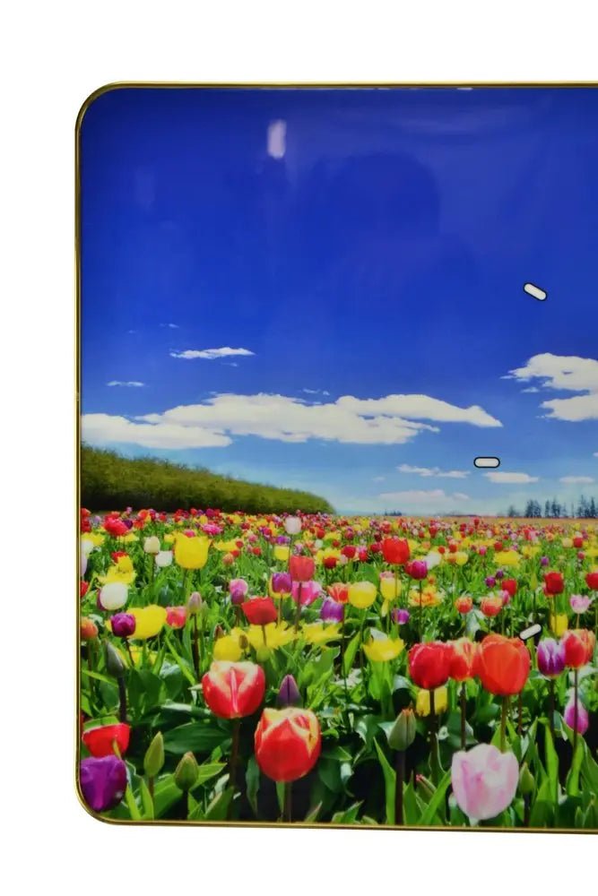 24" Blue Red And Gold Solid Wood and Acrylic Silent Tulips Floral Wall Clock HomeRoots