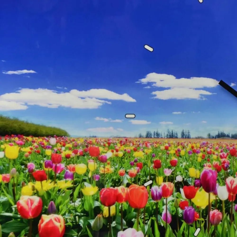 24" Blue Red And Gold Solid Wood and Acrylic Silent Tulips Floral Wall Clock HomeRoots