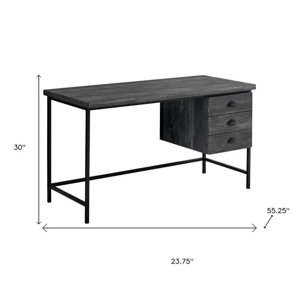 24" Brown and Black Computer Desk With Three Drawers - NOBLE HOME INTERIORS