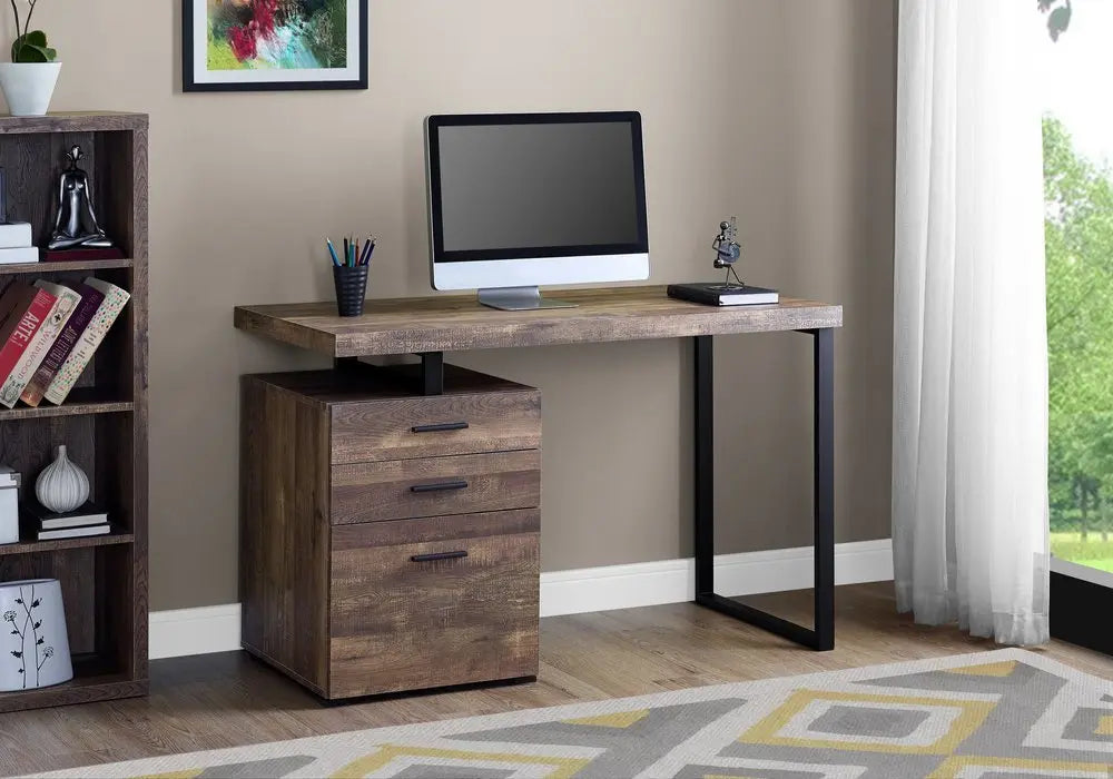 24" Brown and Black Computer Desk With Three Drawers - NOBLE HOME INTERIORS