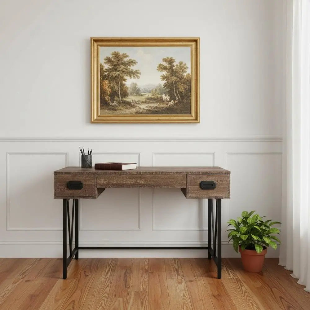 24" Brown and Black Computer Desk With Two Drawers - NOBLE HOME INTERIORS