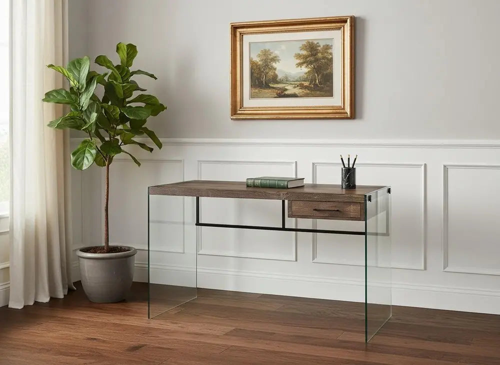 24" Brown and Clear Computer Desk - NOBLE HOME INTERIORS