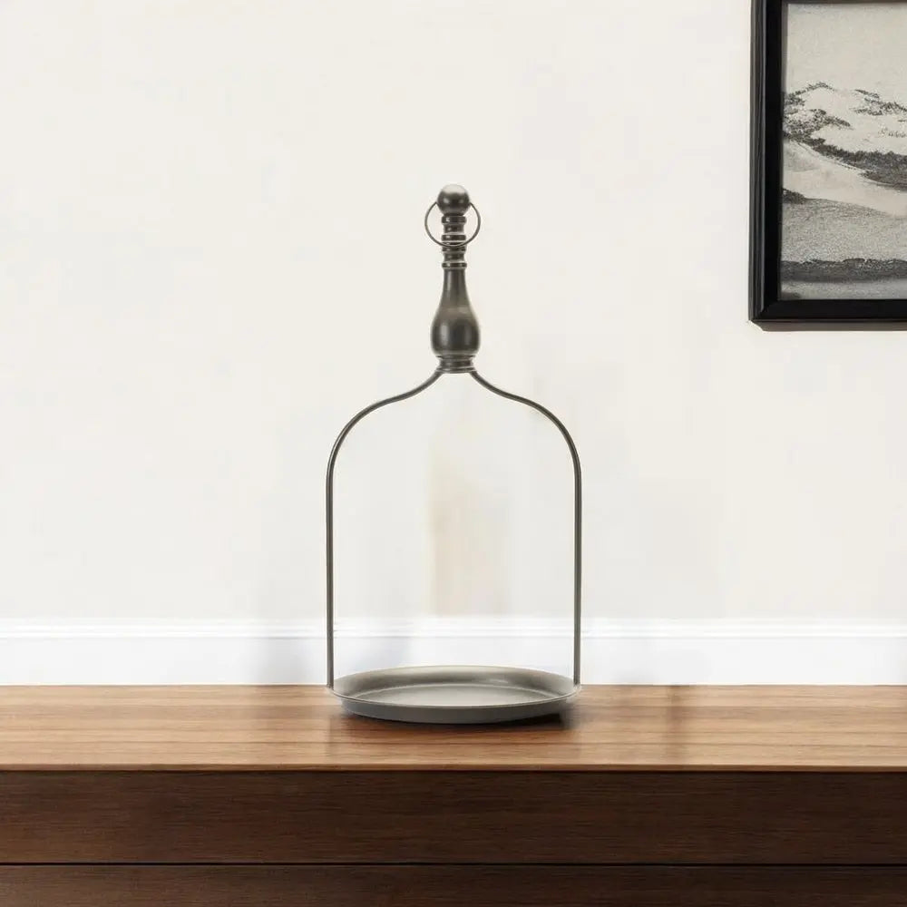 24" Brown Distressed Iron Tabletop Dish Candle Holder - NOBLE HOME INTERIORS