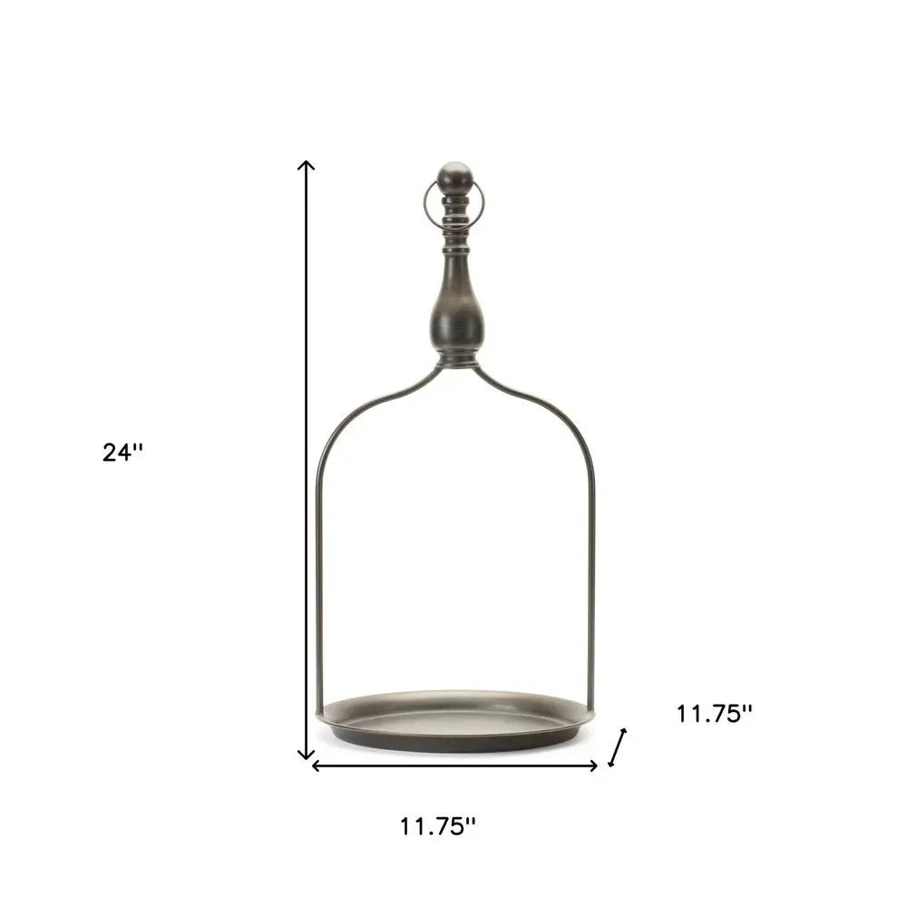 24" Brown Distressed Iron Tabletop Dish Candle Holder - NOBLE HOME INTERIORS