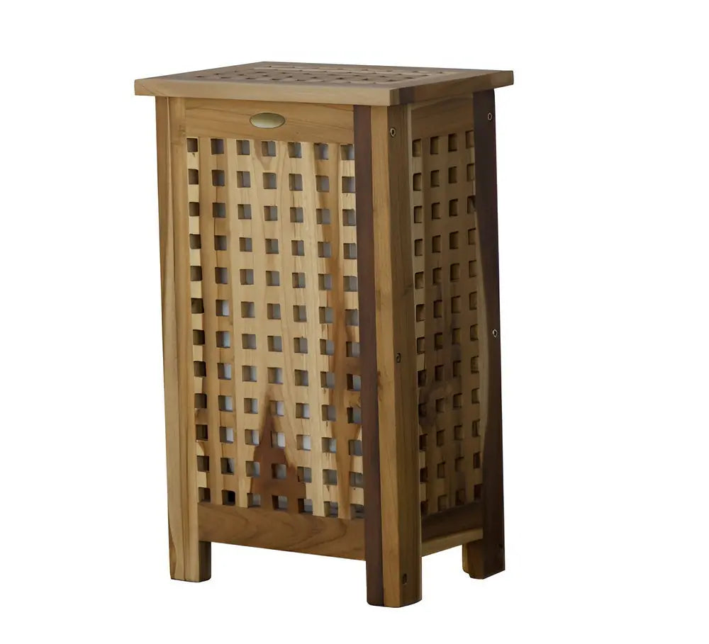 24" Brown Solid Wood Laundry Hamper With Lid - NOBLE HOME INTERIORS