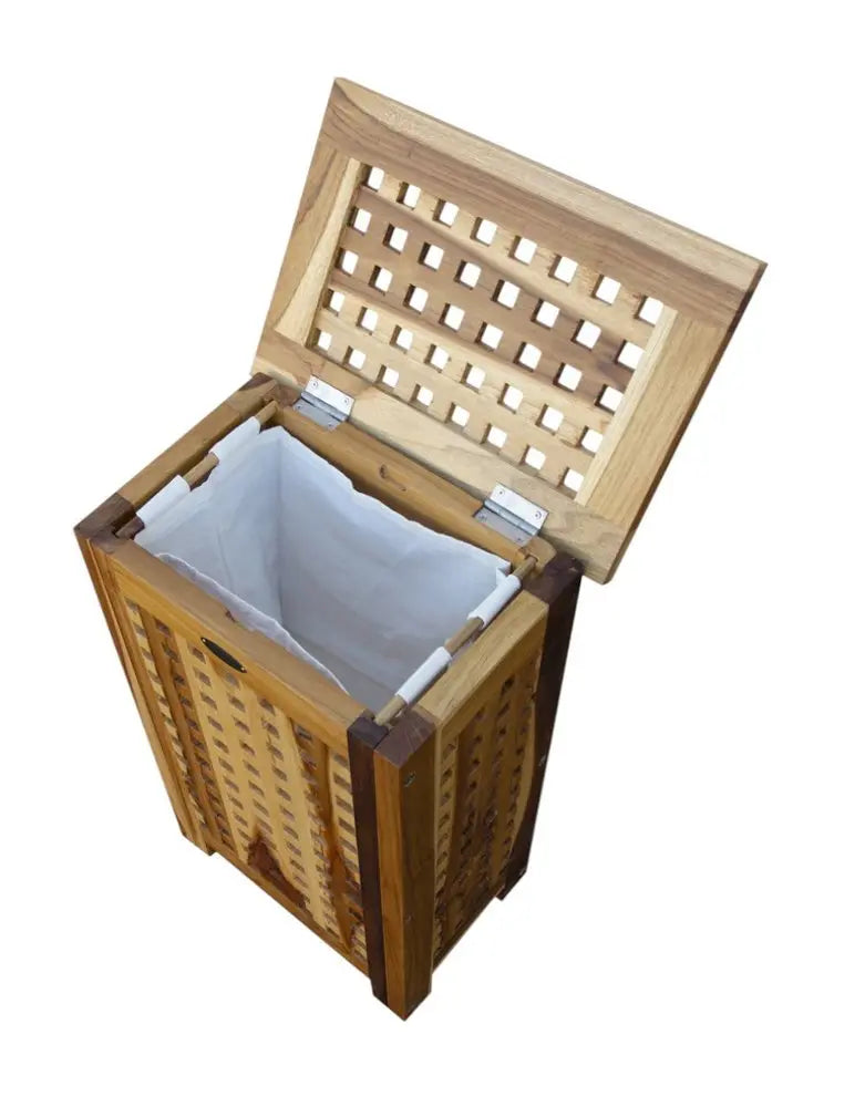 24" Brown Solid Wood Laundry Hamper With Lid - NOBLE HOME INTERIORS