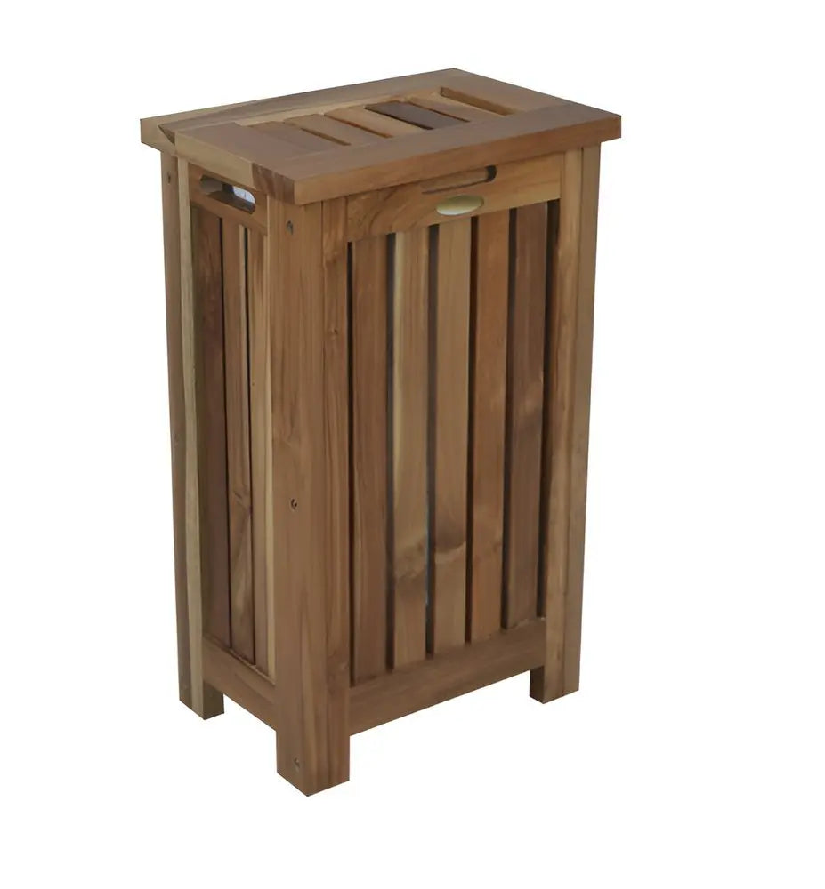 24" Brown Solid Wood Laundry Hamper With Lid - NOBLE HOME INTERIORS
