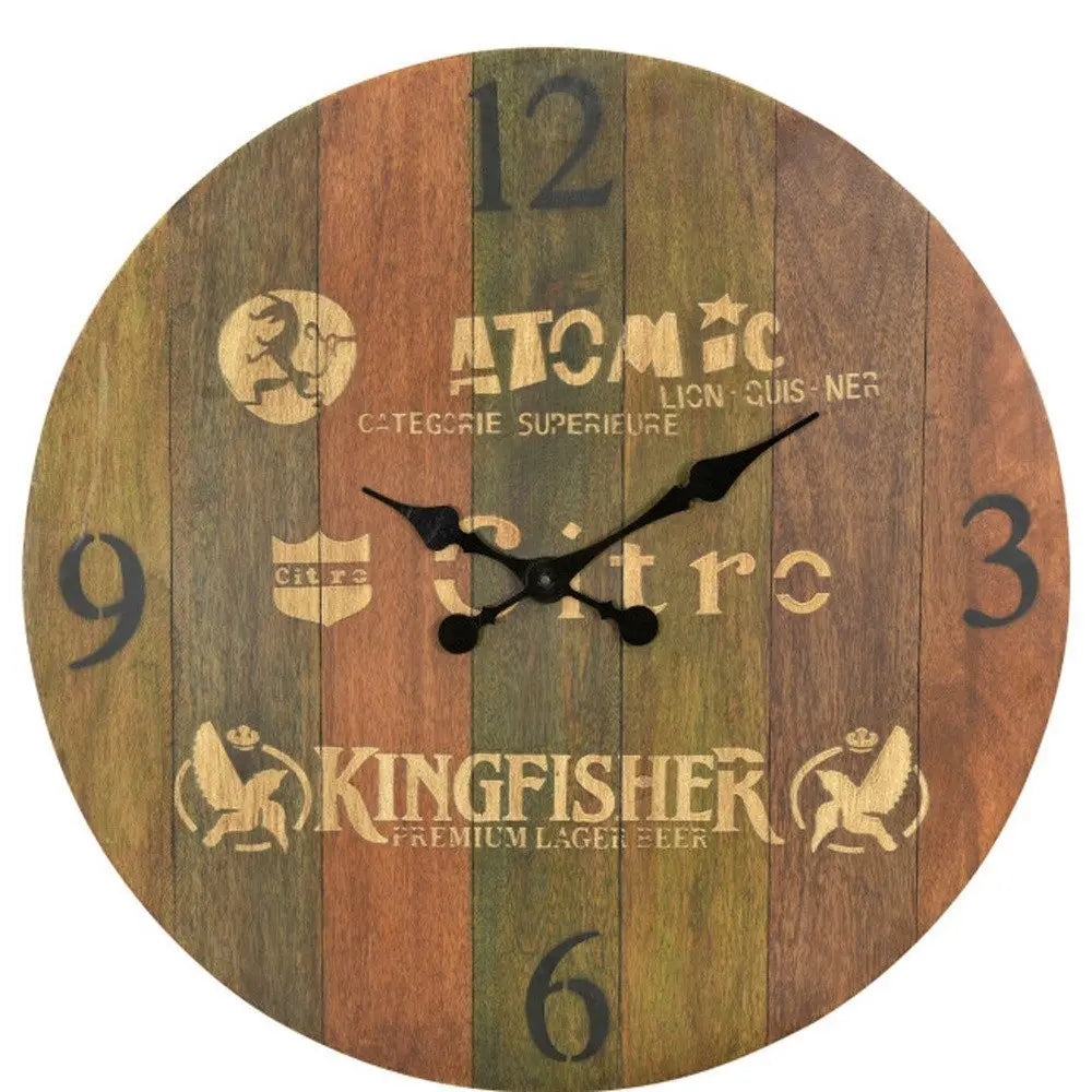 24" Brown Solid Wood Silent Analog Round Wall Clock - NOBLE HOME INTERIORS