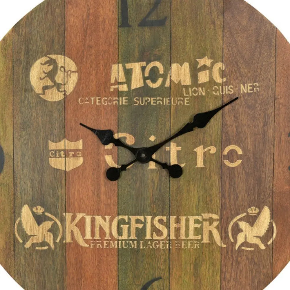 24" Brown Solid Wood Silent Analog Round Wall Clock - NOBLE HOME INTERIORS