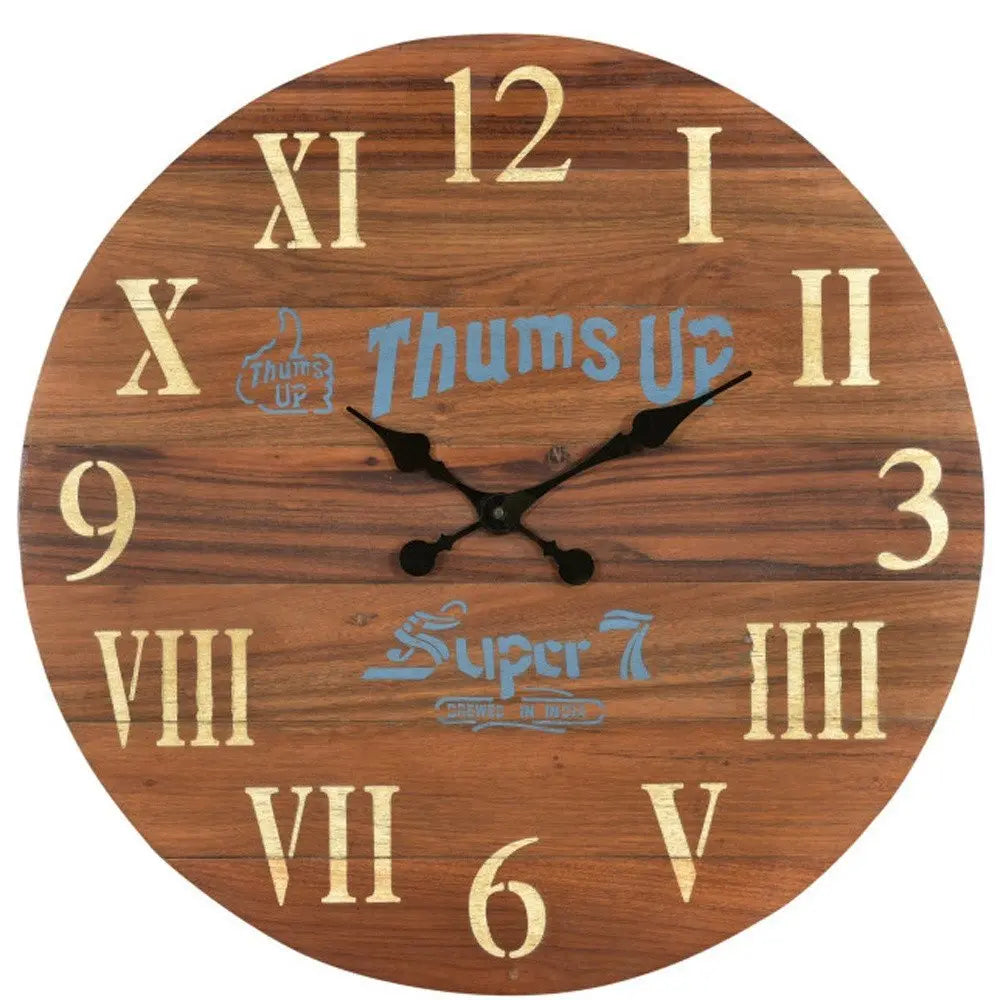 24" Brown Solid Wood Silent Analog Round Wall Clock - NOBLE HOME INTERIORS
