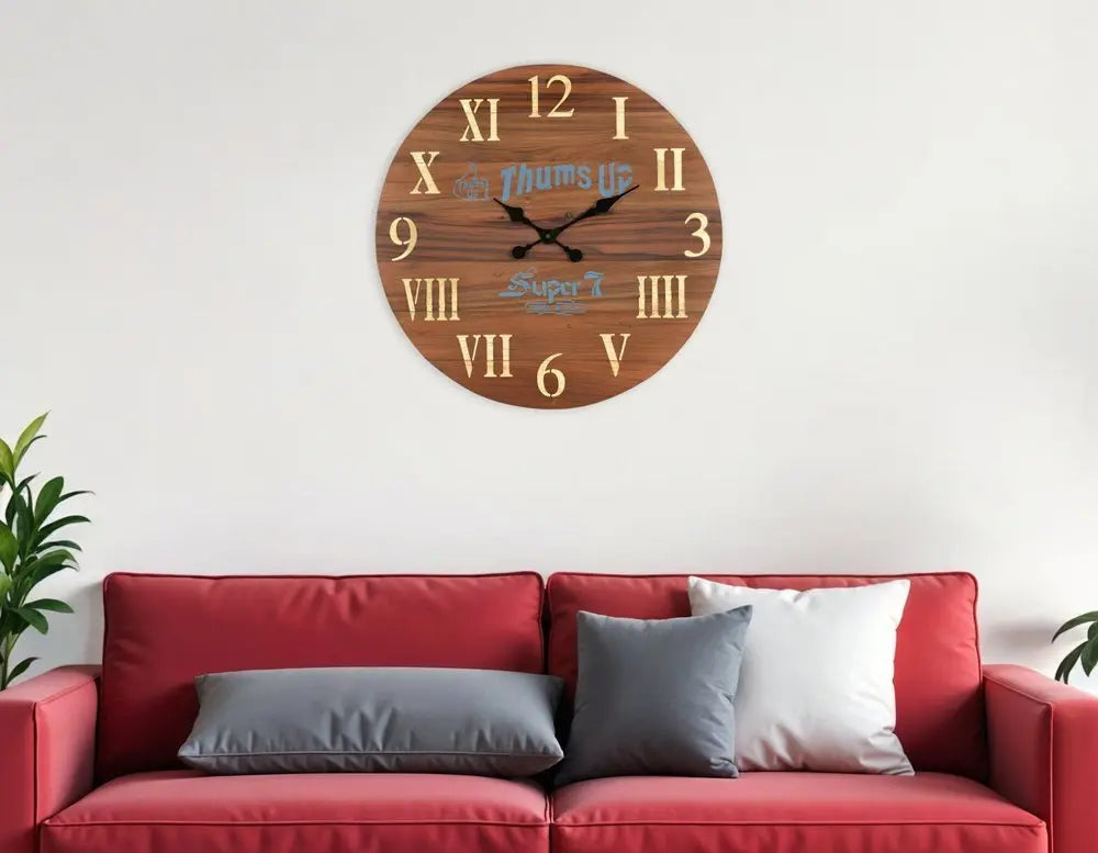 24" Brown Solid Wood Silent Analog Round Wall Clock - NOBLE HOME INTERIORS